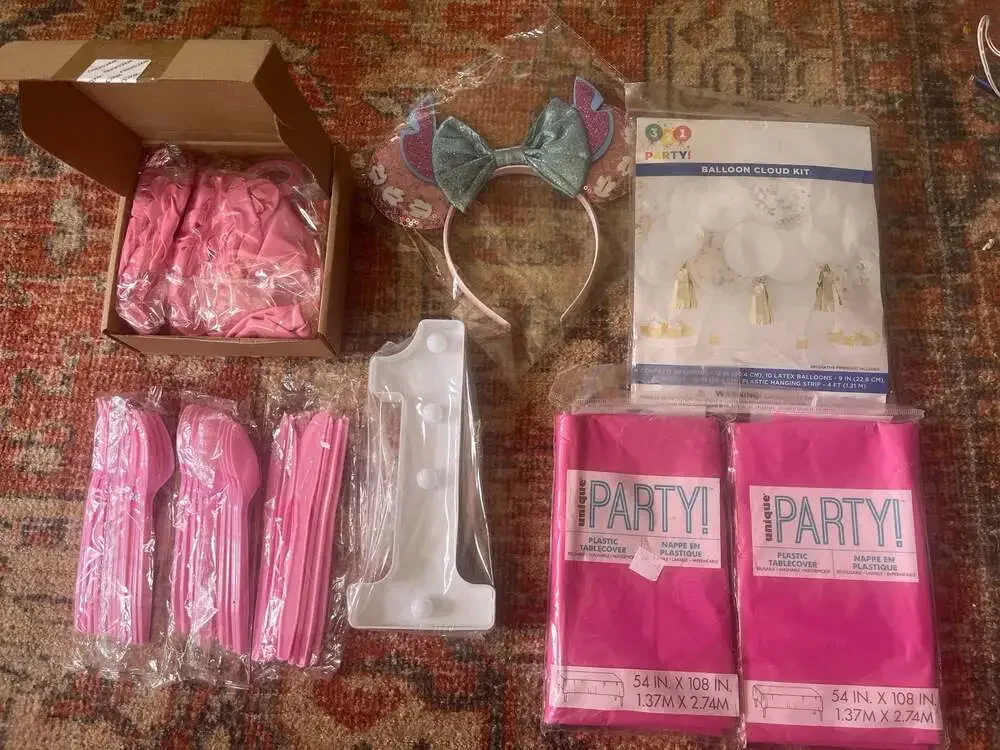 First Birthday Girl Party Supply Bundle with Number 1 Light and Decor